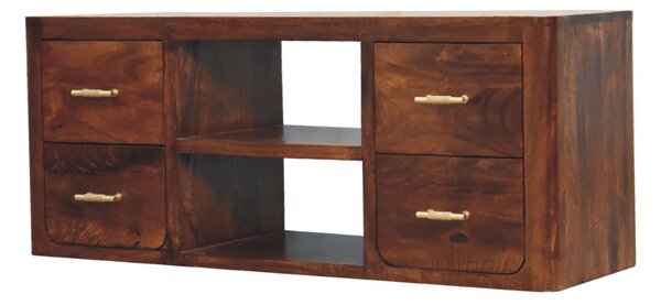 Solid Wood Luca Media Unit with 2 Open Compartments and 4 Drawers, Handcrafted TV Cabinet for Living Room, 35L x 110W x 45H cm, Brown Aosom UK