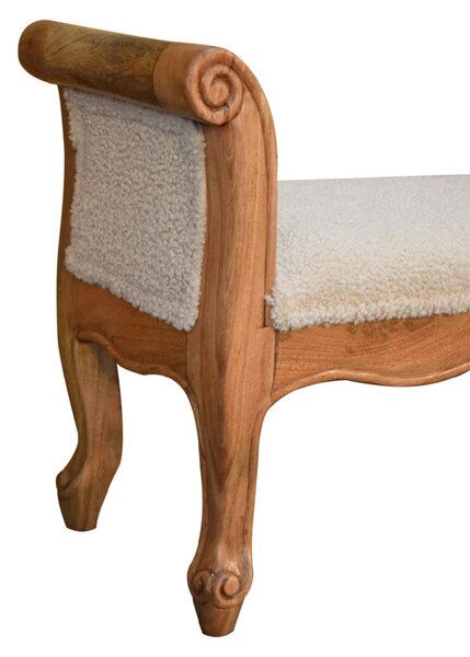 Solid Wood Boucle French Style Bench with Textural Upholstery, Handcrafted Durable Stool for Living Room, 30L x 100W x 53H cm, Brown Aosom UK