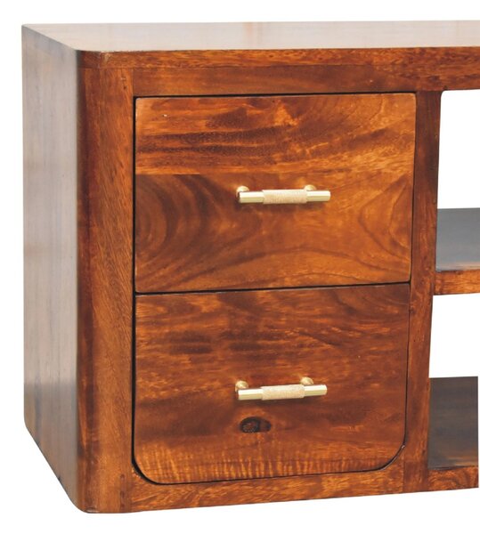 Solid Wood Luca Media Unit with 2 Open Compartments and 4 Drawers, Handcrafted TV Cabinet for Living Room, 35L x 110W x 45H cm, Brown Aosom UK