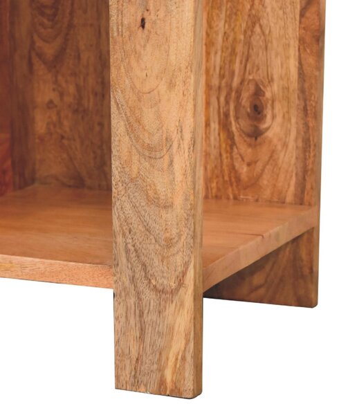 Solid Mango Wood Bedside Table with Open Box Storage and Shelf, Handcrafted Desk with Clear Natural Finish, 28L x 28W x 50H cm, Brown Aosom UK