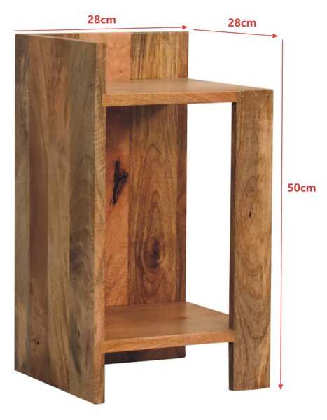 Solid Mango Wood Bedside Table with Open Box Storage and Shelf, Handcrafted Desk with Clear Natural Finish, 28L x 28W x 50H cm, Brown Aosom UK