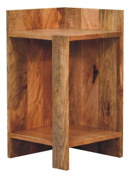Solid Mango Wood Bedside Table with Open Box Storage and Shelf, Handcrafted Desk with Clear Natural Finish, 28L x 28W x 50H cm, Brown Aosom UK