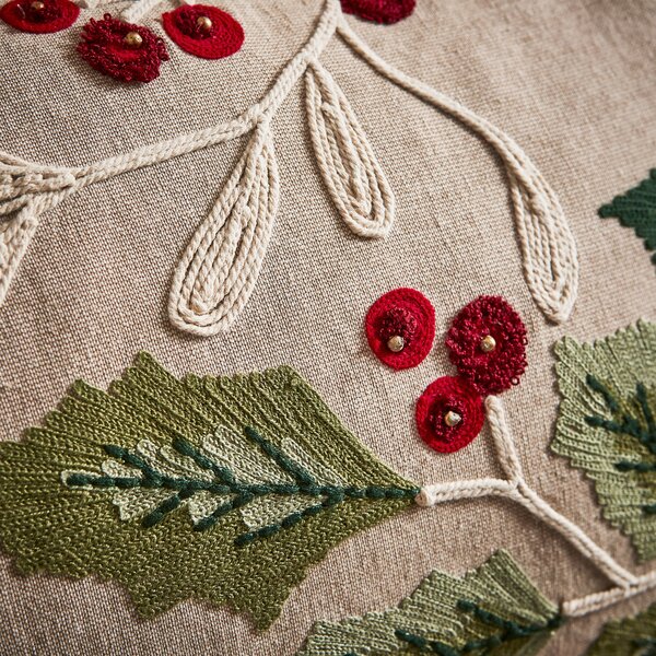 Embroidered Berries Rectangular Cushion