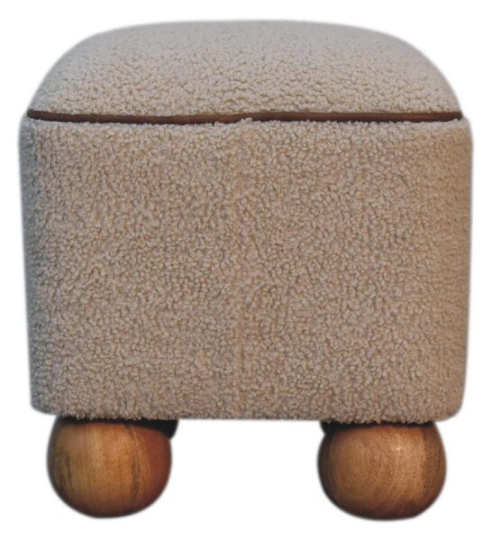 Solid Mango Wood Footstool with High-resilience Cushioning and Drawer, Upholstered Top Seat with Ball Feet, 38L x 38W x 40H cm, Brown Aosom UK