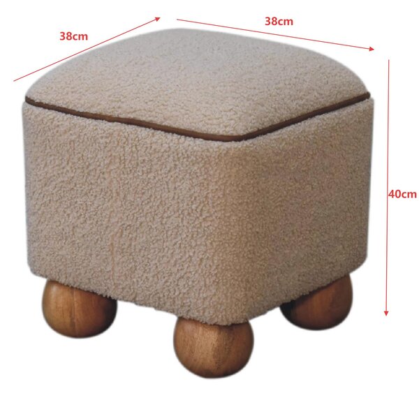 Solid Mango Wood Footstool with High-resilience Cushioning and Drawer, Upholstered Top Seat with Ball Feet, 38L x 38W x 40H cm, Brown Aosom UK