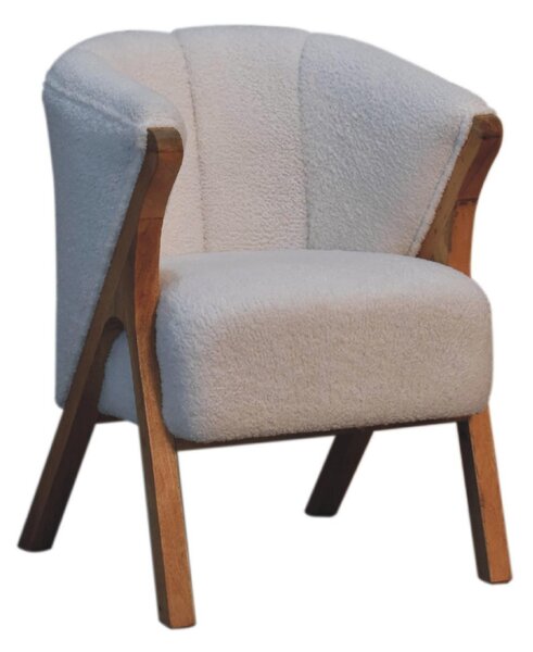 Bouclé Handcrafted Accent Chair with Solid Mango Wood Frame, Minimalist Stool with Sustainably Sourced, 60L x 62W x 85H cm, Brown Aosom UK