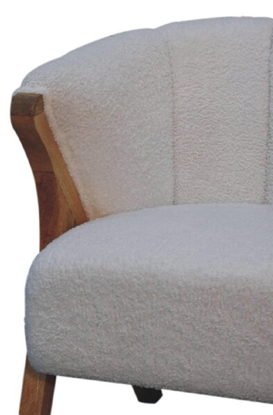 Bouclé Handcrafted Accent Chair with Solid Mango Wood Frame, Minimalist Stool with Sustainably Sourced, 60L x 62W x 85H cm, Brown Aosom UK