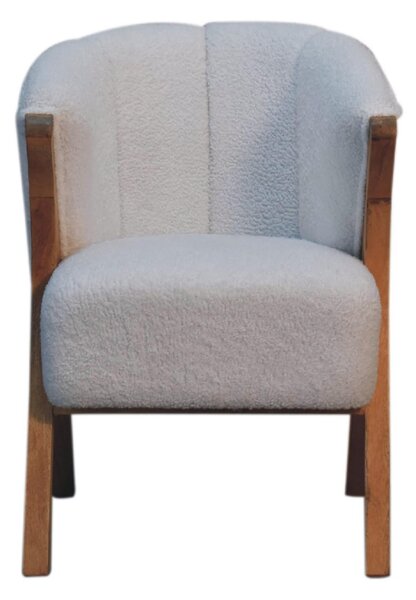 Bouclé Handcrafted Accent Chair with Solid Mango Wood Frame, Minimalist Stool with Sustainably Sourced, 60L x 62W x 85H cm, Brown Aosom UK