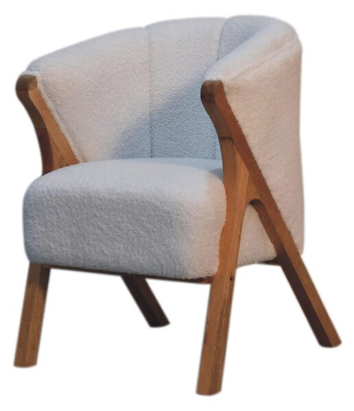 Bouclé Handcrafted Accent Chair with Solid Mango Wood Frame, Minimalist Stool with Sustainably Sourced, 60L x 62W x 85H cm, Brown Aosom UK