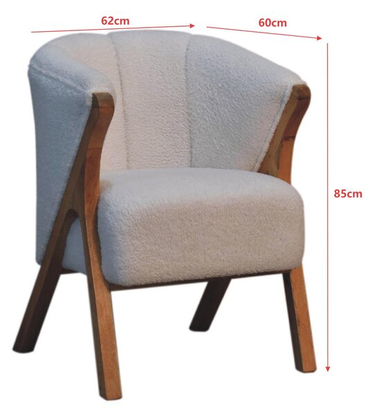 Bouclé Handcrafted Accent Chair with Solid Mango Wood Frame, Minimalist Stool with Sustainably Sourced, 60L x 62W x 85H cm, Brown Aosom UK
