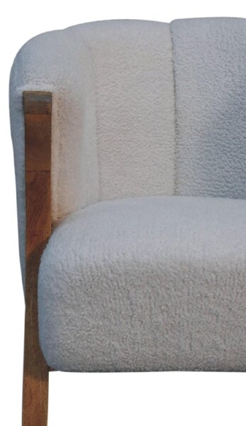 Bouclé Handcrafted Accent Chair with Solid Mango Wood Frame, Minimalist Stool with Sustainably Sourced, 60L x 62W x 85H cm, Brown Aosom UK