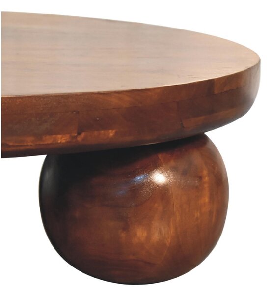 Solid Mango Wood Centre Table with Sculptural Central Ball Base, Handcrafted Desk with Stain-Based Finish, 80L x 80W x 23H cm, Brown Aosom UK