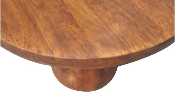 Solid Mango Wood Centre Table with Sculptural Central Ball Base, Handcrafted Desk with Stain-Based Finish, 80L x 80W x 23H cm, Brown Aosom UK