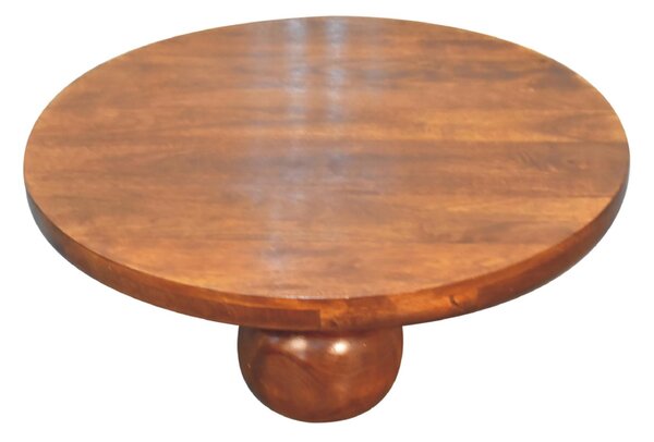 Solid Mango Wood Centre Table with Sculptural Central Ball Base, Handcrafted Desk with Stain-Based Finish, 80L x 80W x 23H cm, Brown Aosom UK