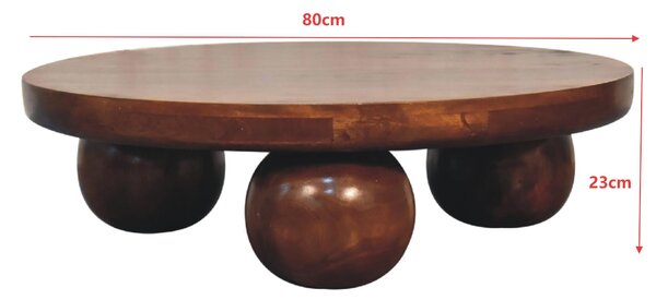 Solid Mango Wood Centre Table with Sculptural Central Ball Base, Handcrafted Desk with Stain-Based Finish, 80L x 80W x 23H cm, Brown Aosom UK