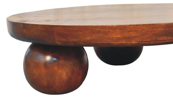 Solid Mango Wood Centre Table with Sculptural Central Ball Base, Handcrafted Desk with Stain-Based Finish, 80L x 80W x 23H cm, Brown Aosom UK