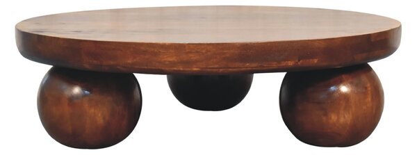 Solid Mango Wood Centre Table with Sculptural Central Ball Base, Handcrafted Desk with Stain-Based Finish, 80L x 80W x 23H cm, Brown Aosom UK