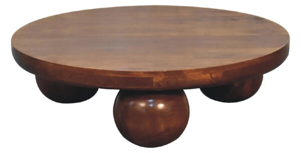 Solid Mango Wood Centre Table with Sculptural Central Ball Base, Handcrafted Desk with Stain-Based Finish, 80L x 80W x 23H cm, Brown Aosom UK