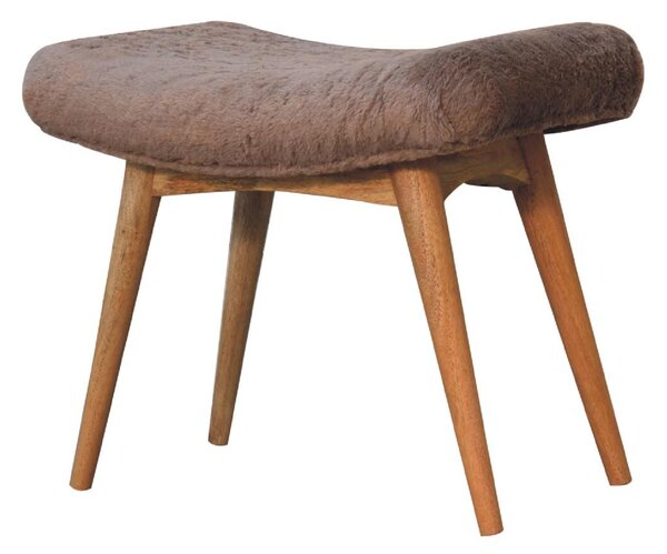 Solid Mango Wood Upholstered Curved Bench with Nordic Legs, Boucle-Style Faux Fur Seat for Living Room, 40L x 63W x 52H cm, Brown Aosom UK