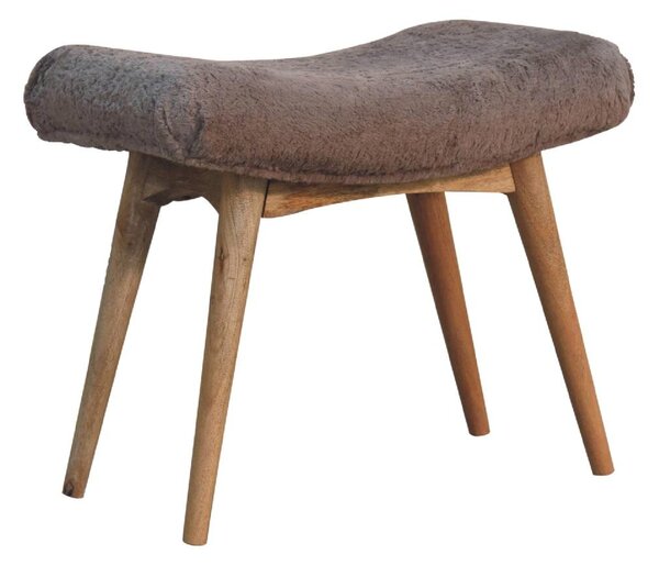 Solid Mango Wood Upholstered Curved Bench with Nordic Legs, Boucle-Style Faux Fur Seat for Living Room, 40L x 63W x 52H cm, Brown Aosom UK