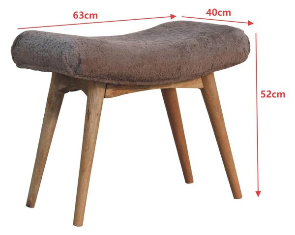 Solid Mango Wood Upholstered Curved Bench with Nordic Legs, Boucle-Style Faux Fur Seat for Living Room, 40L x 63W x 52H cm, Brown Aosom UK