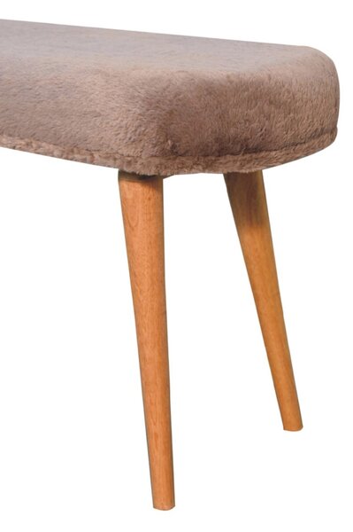 Solid Wood Upholstered Bench with Nordic-Style Legs, Eco-Conscious Design, Plush Faux-Fur Seat for Living Room, 35L x 78W x 50H cm, Brown Aosom UK