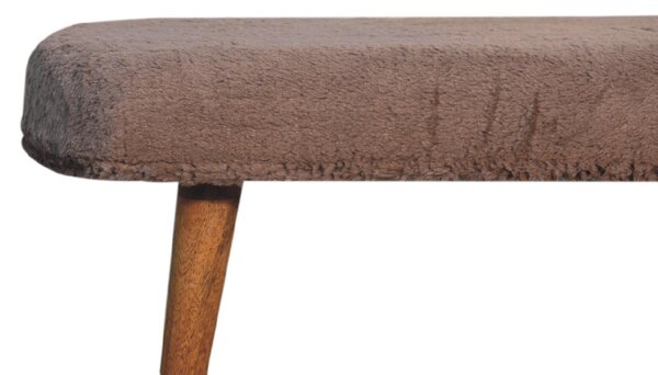 Solid Wood Upholstered Bench with Nordic-Style Legs, Eco-Conscious Design, Plush Faux-Fur Seat for Living Room, 35L x 78W x 50H cm, Brown Aosom UK