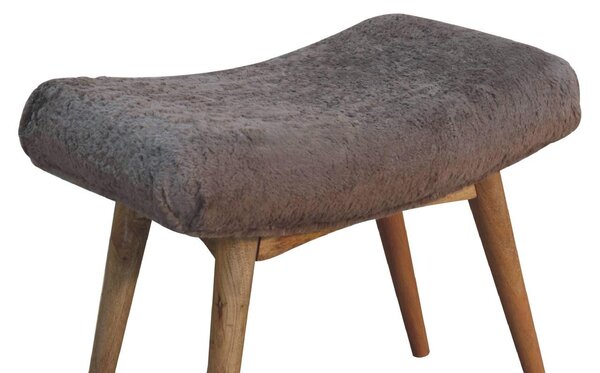 Solid Mango Wood Upholstered Curved Bench with Nordic Legs, Boucle-Style Faux Fur Seat for Living Room, 40L x 63W x 52H cm, Brown Aosom UK