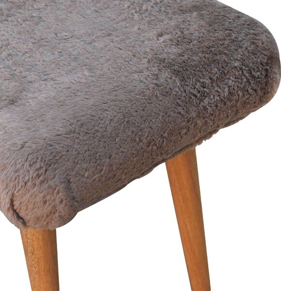 Solid Mango Wood Upholstered Curved Bench with Nordic Legs, Boucle-Style Faux Fur Seat for Living Room, 40L x 63W x 52H cm, Brown Aosom UK