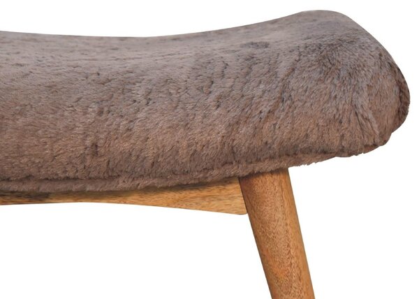 Solid Mango Wood Upholstered Curved Bench with Nordic Legs, Boucle-Style Faux Fur Seat for Living Room, 40L x 63W x 52H cm, Brown Aosom UK
