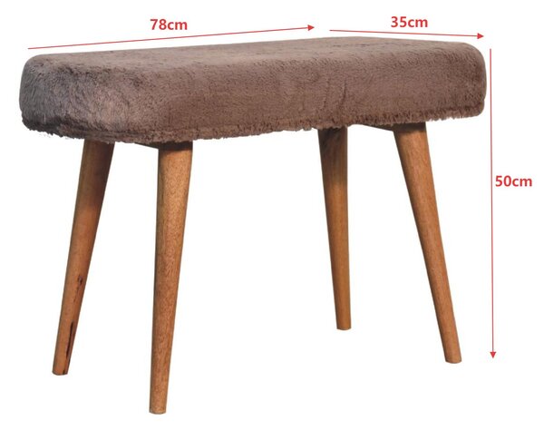 Solid Wood Upholstered Bench with Nordic-Style Legs, Eco-Conscious Design, Plush Faux-Fur Seat for Living Room, 35L x 78W x 50H cm, Brown Aosom UK