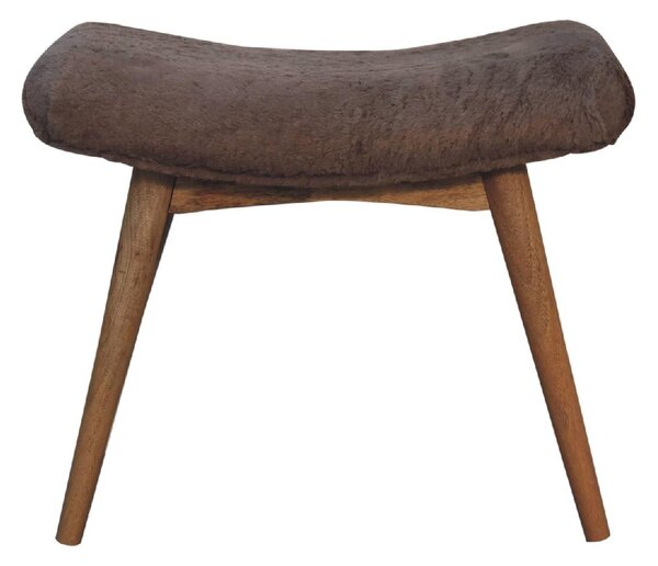 Solid Mango Wood Upholstered Curved Bench with Nordic Legs, Boucle-Style Faux Fur Seat for Living Room, 40L x 63W x 52H cm, Brown Aosom UK