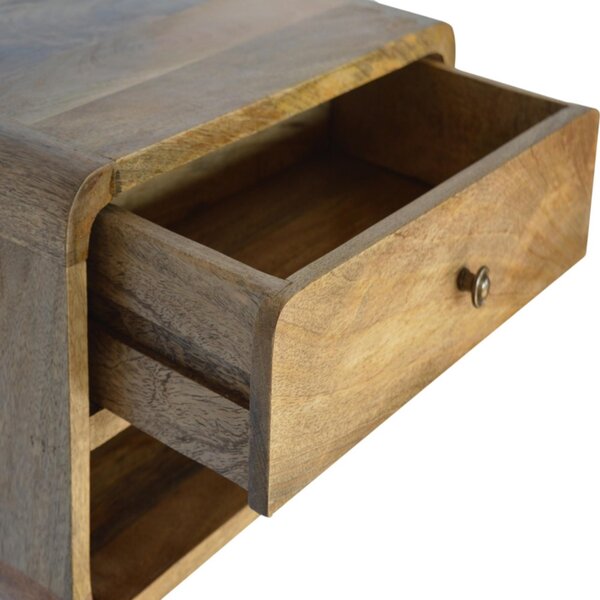 Solid Wood Floating Bedside Table with Drawer and Open Shelf, Handcrafted Desk with Clear Natural Finish, 32L x 45W x 25H cm, Brown Aosom UK