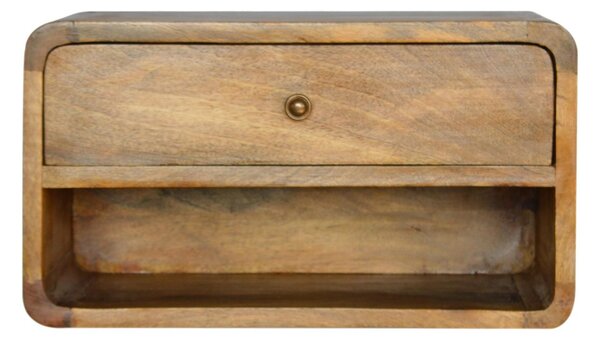 Solid Wood Floating Bedside Table with Drawer and Open Shelf, Handcrafted Desk with Clear Natural Finish, 32L x 45W x 25H cm, Brown Aosom UK