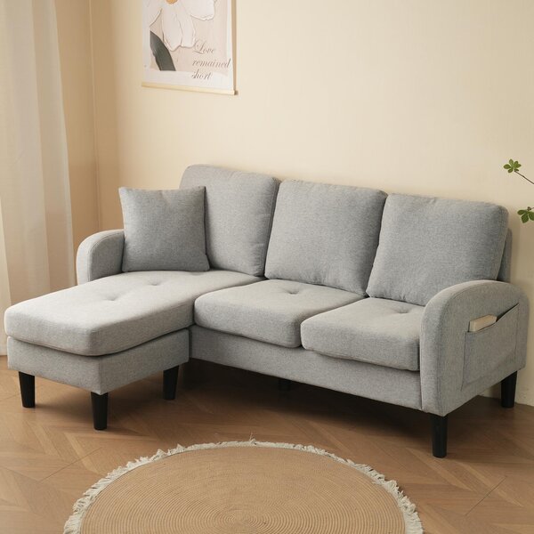3-seater L-shaped Corner Sofa with Reversible Chaise and Soft Padded Seats, Sofa Bed with Plastic Legs, 166L x 118W x 77H cm, Gray Aosom UK