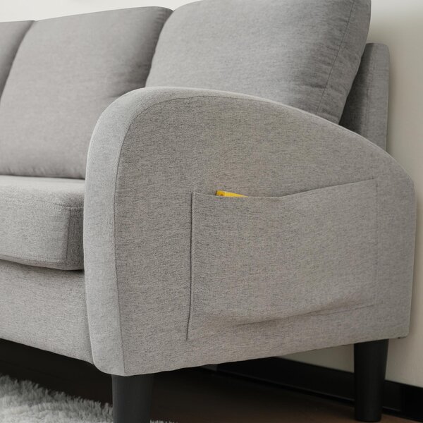 3-seater L-shaped Corner Sofa with Reversible Chaise and Soft Padded Seats, Sofa Bed with Plastic Legs, 166L x 118W x 77H cm, Gray Aosom UK