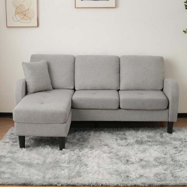 3-seater L-shaped Corner Sofa with Reversible Chaise and Soft Padded Seats, Sofa Bed with Plastic Legs, 166L x 118W x 77H cm, Gray Aosom UK
