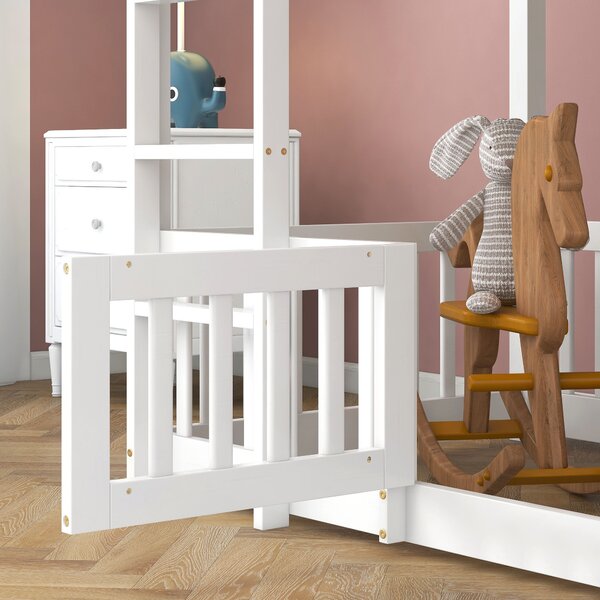 Children's Bunk Bed with Safety Railings and Right-Angled Ladder, Solid Pine Wood Bed Frame, Kids Storage Solution, 198x101.5x150 cm, White Aosom.UK