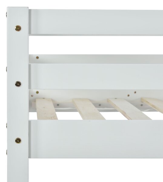 Children's Bunk Bed with Safety Railings and Right-Angled Ladder, Solid Pine Wood Bed Frame, Kids Storage Solution, 198x101.5x150 cm, White Aosom.UK