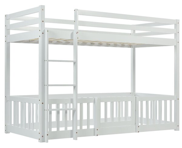Children's Bunk Bed with Safety Railings and Right-Angled Ladder, Solid Pine Wood Bed Frame, Kids Storage Solution, 198x101.5x150 cm, White Aosom.UK