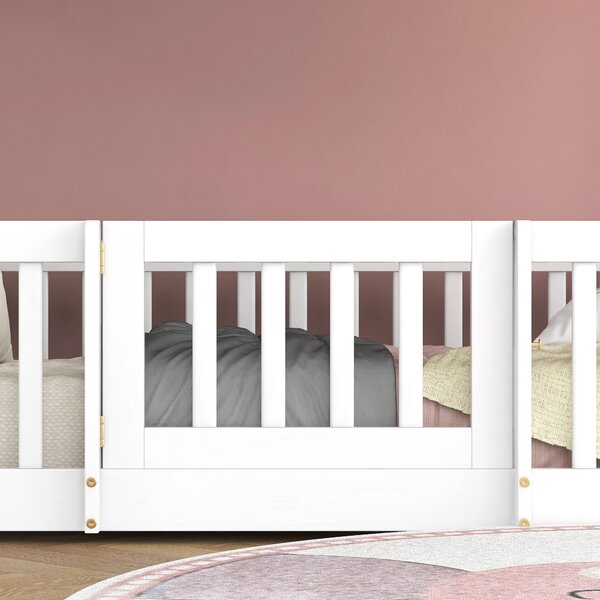 Children's Bunk Bed with Safety Railings and Right-Angled Ladder, Solid Pine Wood Bed Frame, Kids Storage Solution, 198x101.5x150 cm, White Aosom.UK