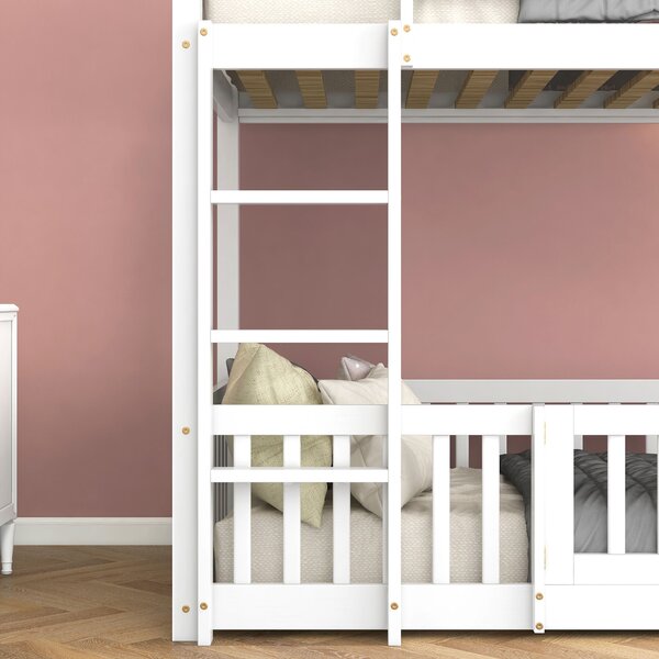 Children's Bunk Bed with Safety Railings and Right-Angled Ladder, Solid Pine Wood Bed Frame, Kids Storage Solution, 198x101.5x150 cm, White Aosom.UK
