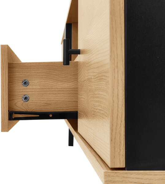 Modern TV Cabinet with 2 Doors, Slatted Front, Spacious Compartment, TV Stand for organised storage, 170L x 4W x 50.5H cm, Black+Wood Aosom UK