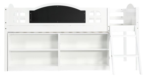 3ft Single Storage Bed with Built-in Blackboard for Drawing, High Sleeper Bed with Inclined Staircase, 196.5L x 132W x 96H cm, White+Black Aosom UK
