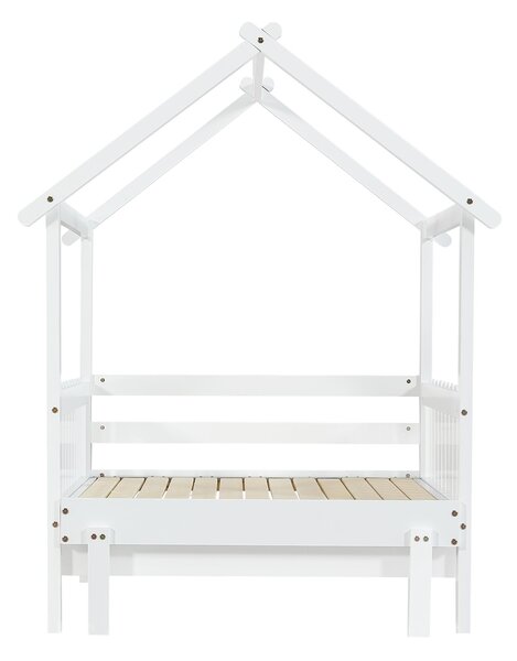 3ft Single Wooden Bed with Pull-Out Trundle and Sturdy Plywood Slats, Versatile Bed Frame for Bedrooms, 197L x 107.5W x 139H cm, White Aosom UK