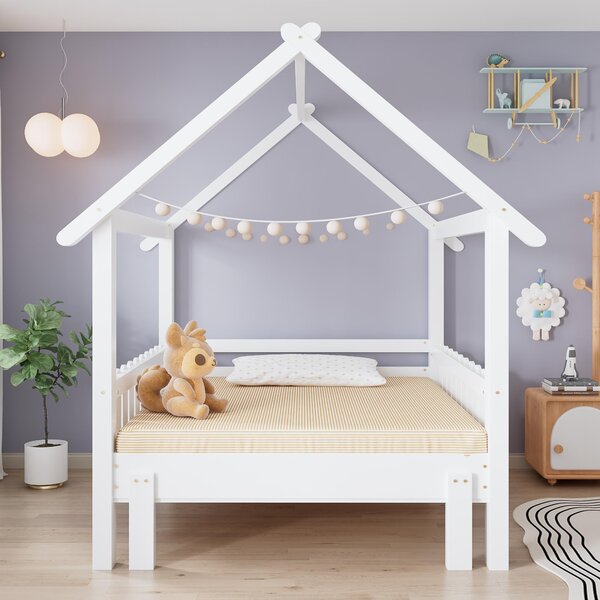 3ft Single Wooden Bed with Pull-Out Trundle and Sturdy Plywood Slats, Versatile Bed Frame for Bedrooms, 197L x 107.5W x 139H cm, White Aosom UK