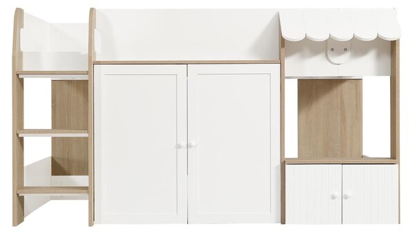 3ft Single High Sleeper Bed with Customisable Under-Bed Space, 3-Step Ladder Bed Frame for Children, 195L x 118W x 109H cm, White+Natural Aosom UK
