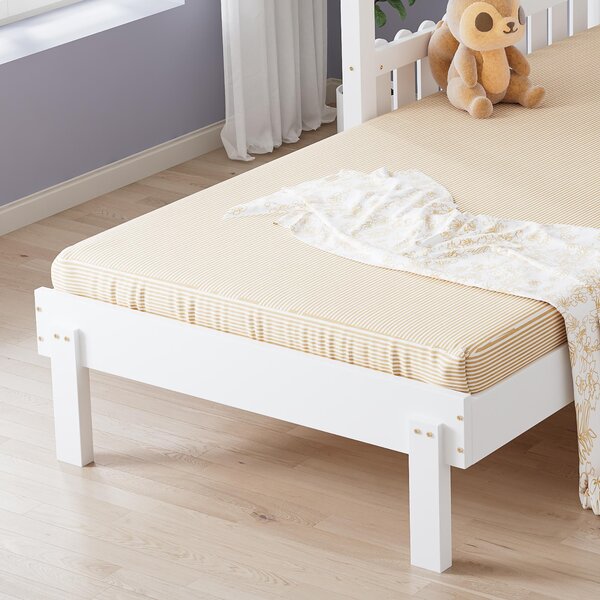 3ft Single Wooden Bed with Pull-Out Trundle and Sturdy Plywood Slats, Versatile Bed Frame for Bedrooms, 197L x 107.5W x 139H cm, White Aosom UK