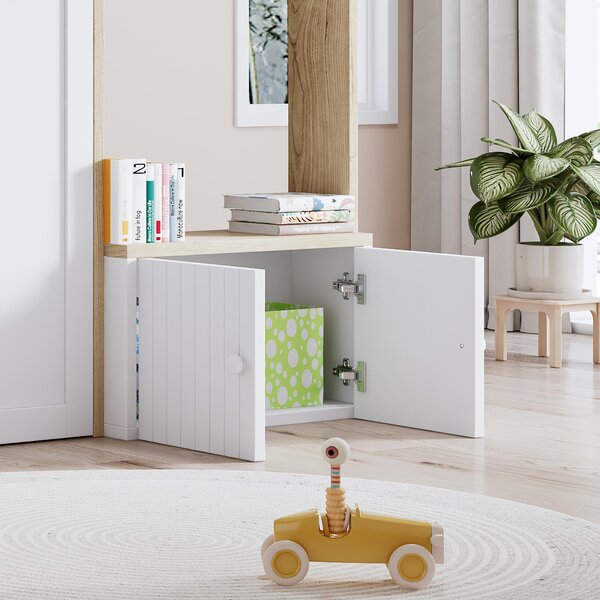 3ft Single High Sleeper Bed with Customisable Under-Bed Space, 3-Step Ladder Bed Frame for Children, 195L x 118W x 109H cm, White+Natural Aosom UK
