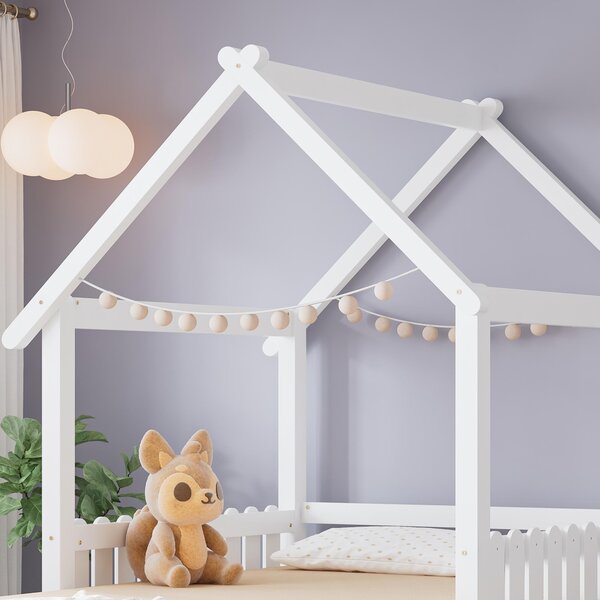 3ft Single Wooden Bed with Pull-Out Trundle and Sturdy Plywood Slats, Versatile Bed Frame for Bedrooms, 197L x 107.5W x 139H cm, White Aosom UK